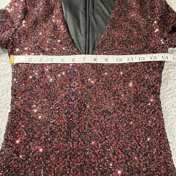 Express Sz 0 Red‎ Sequin Bodycon Mini Dress Holidays Party Cocktail Vamp - Picture 6 of 12